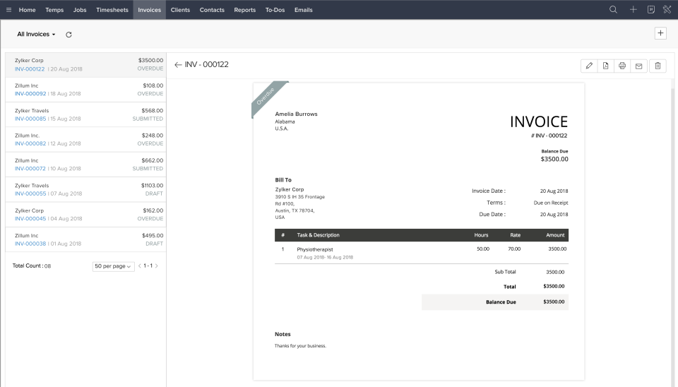 screenshot of Zoho Workerly